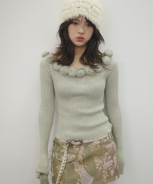 igi(イジ)の「ROSIE HUG KNIT / ローズニットトップス(ニット/セーター・レディース・ライトグリーン/ピンク/ブラウン・FREE)」の3枚目の写真