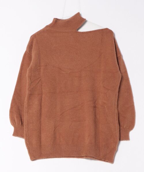 美品★慈雨　マルチカラー ボトルネックニット アシンメトリー 40 セール】ボトルネック アシンメトリー カットアウト ニット プル