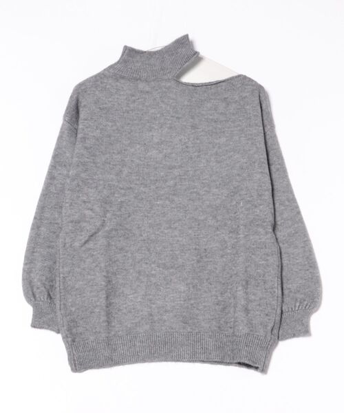 美品★慈雨　マルチカラー ボトルネックニット アシンメトリー 40 セール】ボトルネック アシンメトリー カットアウト ニット プル