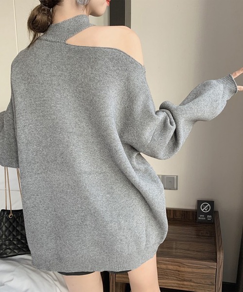 Lace Ladies(レースレディース)の「ボトルネック アシンメトリー カットアウト ニット プルオーバー(ニット/セーター・レディース・グレー/ブラック/アイボリー/ブラウン・FREE)」の6枚目の写真