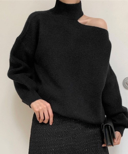 Lace Ladies(レースレディース)の「ボトルネック アシンメトリー カットアウト ニット プルオーバー(ニット/セーター・レディース・グレー/ブラック/アイボリー/ブラウン・FREE)」の18枚目の写真