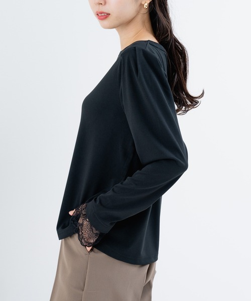 ANNA LUNA(アンナルナ)の「【ANNA LUNA】袖口レース が 映える 上品な 長袖 トップス(Tシャツ/カットソー・レディース・オフホワイト/ブラック・MEDIUM)」の6枚目の写真