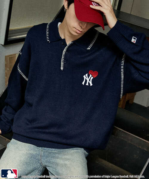 MLB(メジャーリーグベースボール)の「MLB/メジャーリーグベースボール 別注 STITCH KNIT POLO/ステッチニットポロ(限定展開)(ニット/セーター・メンズ・ブラウン/ブラック/ネイビー・LARGE/MEDIUM/SMALL)」の3枚目の写真