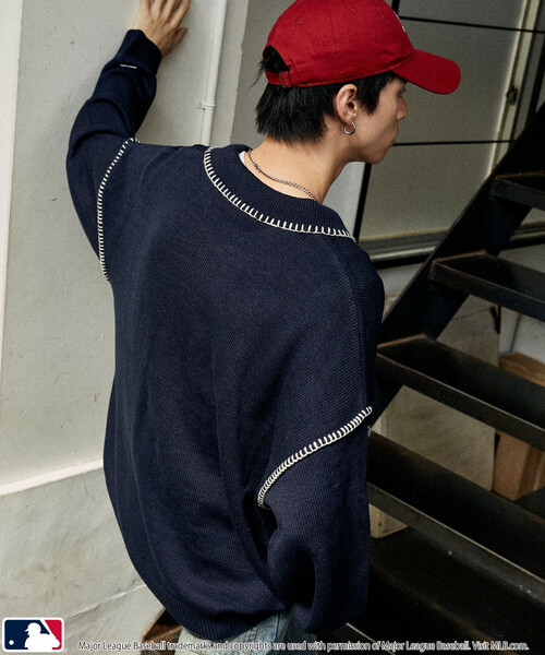 MLB(メジャーリーグベースボール)の「MLB/メジャーリーグベースボール 別注 STITCH KNIT POLO/ステッチニットポロ(限定展開)(ニット/セーター・メンズ・ブラウン/ブラック/ネイビー・LARGE/MEDIUM/SMALL)」の5枚目の写真
