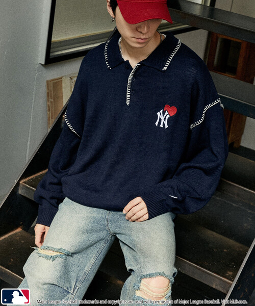 MLB(メジャーリーグベースボール)の「MLB/メジャーリーグベースボール 別注 STITCH KNIT POLO/ステッチニットポロ(限定展開)(ニット/セーター・メンズ・ブラウン/ブラック/ネイビー・LARGE/MEDIUM/SMALL)」の6枚目の写真