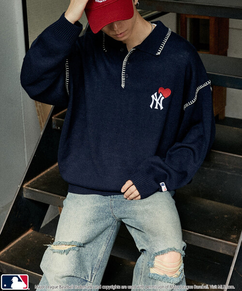 MLB(メジャーリーグベースボール)の「MLB/メジャーリーグベースボール 別注 STITCH KNIT POLO/ステッチニットポロ(限定展開)(ニット/セーター・メンズ・ブラウン/ブラック/ネイビー・LARGE/MEDIUM/SMALL)」の7枚目の写真