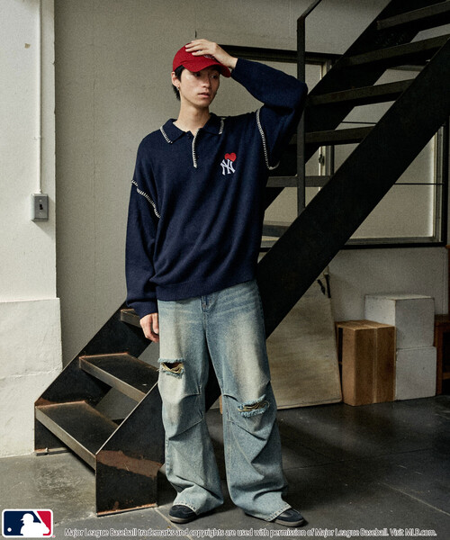 MLB(メジャーリーグベースボール)の「MLB/メジャーリーグベースボール 別注 STITCH KNIT POLO/ステッチニットポロ(限定展開)(ニット/セーター・メンズ・ブラウン/ブラック/ネイビー・LARGE/MEDIUM/SMALL)」の8枚目の写真