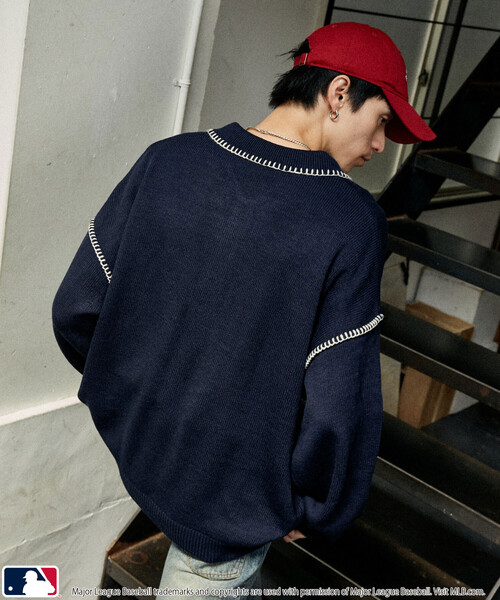MLB(メジャーリーグベースボール)の「MLB/メジャーリーグベースボール 別注 STITCH KNIT POLO/ステッチニットポロ(限定展開)(ニット/セーター・メンズ・ブラウン/ブラック/ネイビー・LARGE/MEDIUM/SMALL)」の12枚目の写真