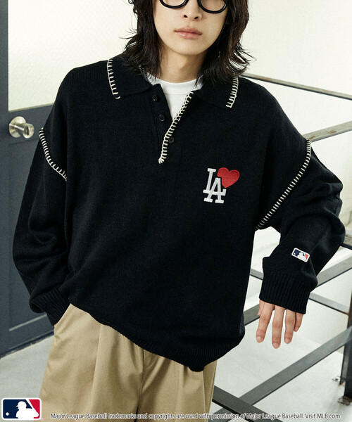 MLB(メジャーリーグベースボール)の「MLB/メジャーリーグベースボール 別注 STITCH KNIT POLO/ステッチニットポロ(限定展開)(ニット/セーター・メンズ・ブラウン/ブラック/ネイビー・LARGE/MEDIUM/SMALL)」の15枚目の写真