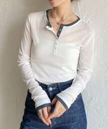 She's Closet（シーズクローゼット）の「長袖配色レイヤードヘンリーネックシアートップス（Tシャツ/カットソー）」