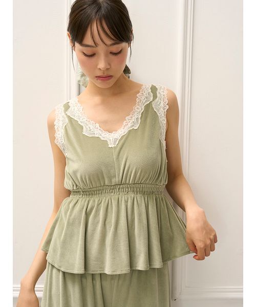 【送料無料】 ジェラートピケ レディース MUCHA ベロア×レースカップインタンクトップ カップイン ジェラピケ ミュシャ パジャマ ルーム セール】【MUCHA】ベロア×レースカップインタンクトップ（ルームウェア