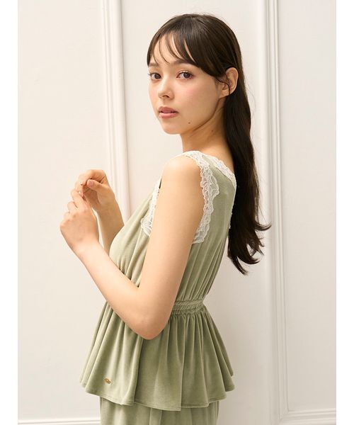 【送料無料】 ジェラートピケ レディース MUCHA ベロア×レースカップインタンクトップ カップイン ジェラピケ ミュシャ パジャマ ルーム セール】【MUCHA】ベロア×レースカップインタンクトップ（ルームウェア