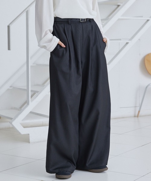 セール】タックワイドストレートスラックスパンツ【セットアップ