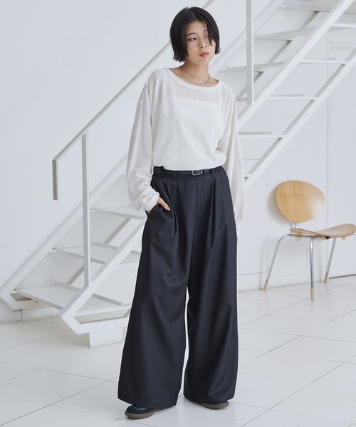 タックワイドストレートスラックスパンツ【セットアップ対応