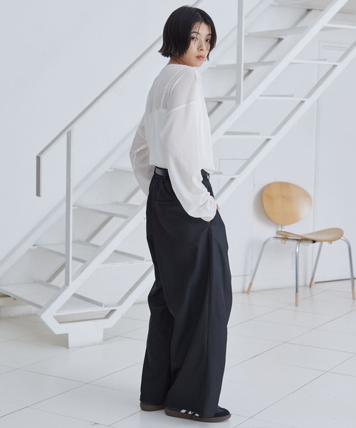 タックワイドストレートスラックスパンツ【セットアップ対応