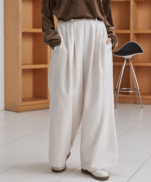 セール】タックワイドストレートスラックスパンツ【セットアップ対応
