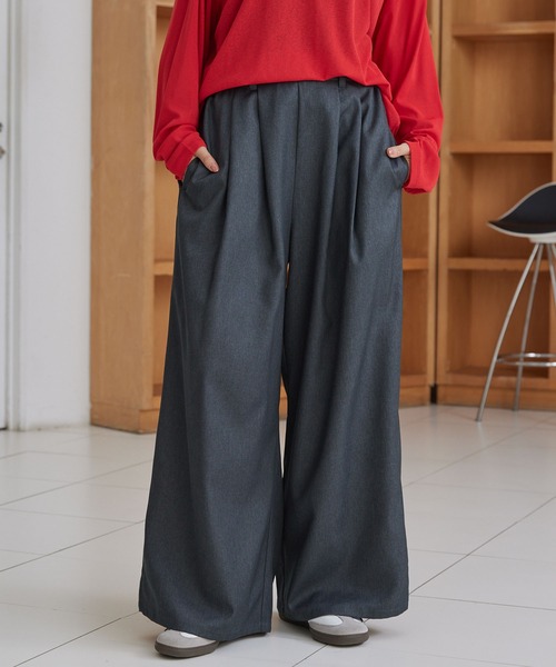 ストレートスラックス B5046 タックワイドストレートスラックスパンツ【セットアップ対応
