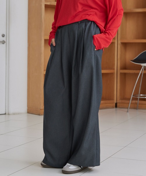 タックワイドストレートスラックスパンツ【セットアップ対応