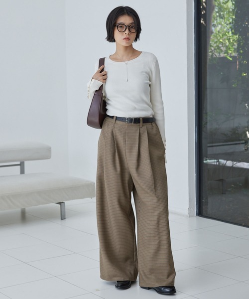 セール】タックワイドストレートスラックスパンツ【セットアップ