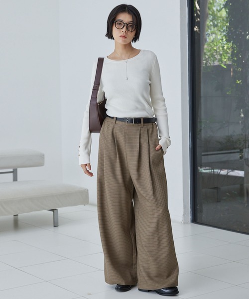 セール】タックワイドストレートスラックスパンツ【セットアップ対応