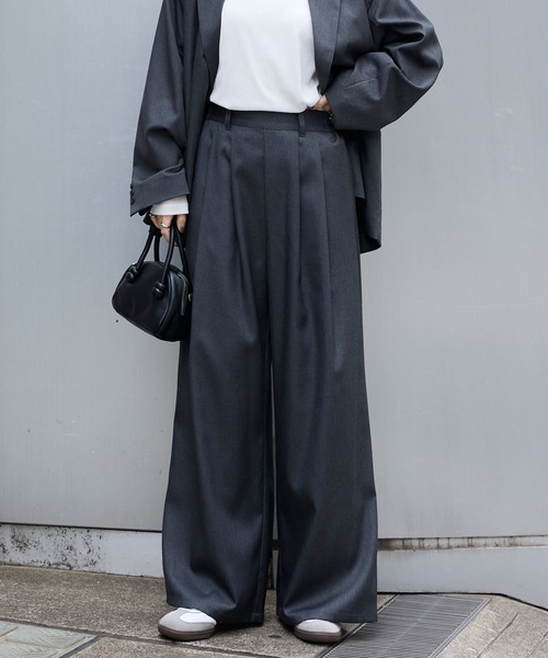 セール】タックワイドストレートスラックスパンツ【セットアップ対応