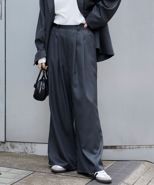 セール】タックワイドストレートスラックスパンツ【セットアップ対応