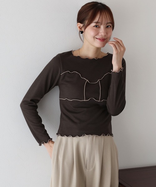 BLUEEAST(ブルーイースト)の「リボンメロー切替Tシャツ(Tシャツ/カットソー・レディース・ブラック/ブラウン/ホワイト・MEDIUM)」の1枚目の写真