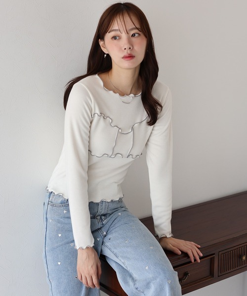 BLUEEAST(ブルーイースト)の「リボンメロー切替Tシャツ(Tシャツ/カットソー・レディース・ブラック/ブラウン/ホワイト・MEDIUM)」の2枚目の写真