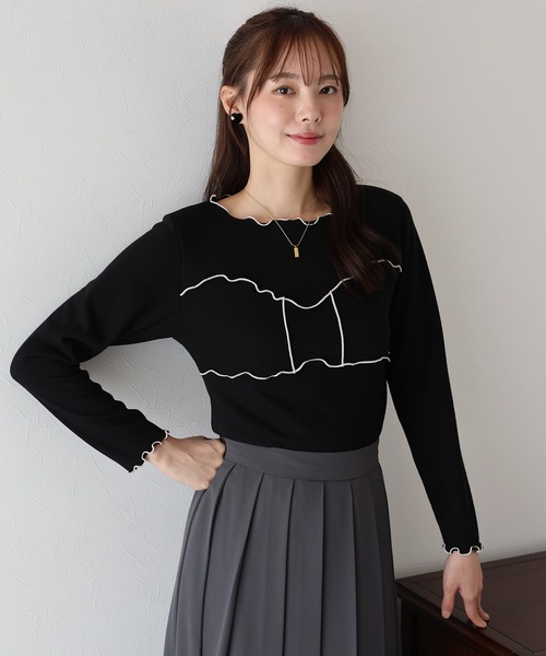 BLUEEAST(ブルーイースト)の「リボンメロー切替Tシャツ(Tシャツ/カットソー・レディース・ブラック/ブラウン/ホワイト・MEDIUM)」の3枚目の写真
