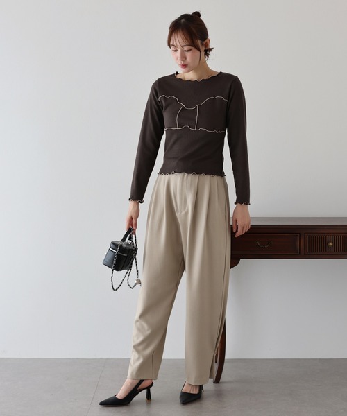 BLUEEAST(ブルーイースト)の「リボンメロー切替Tシャツ(Tシャツ/カットソー・レディース・ブラック/ブラウン/ホワイト・MEDIUM)」の7枚目の写真