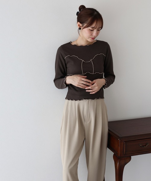BLUEEAST(ブルーイースト)の「リボンメロー切替Tシャツ(Tシャツ/カットソー・レディース・ブラック/ブラウン/ホワイト・MEDIUM)」の6枚目の写真