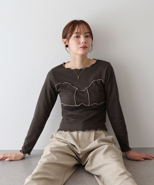 BLUEEAST(ブルーイースト)の「リボンメロー切替Tシャツ(Tシャツ/カットソー・レディース・ブラック/ブラウン/ホワイト・MEDIUM)」の5枚目の写真