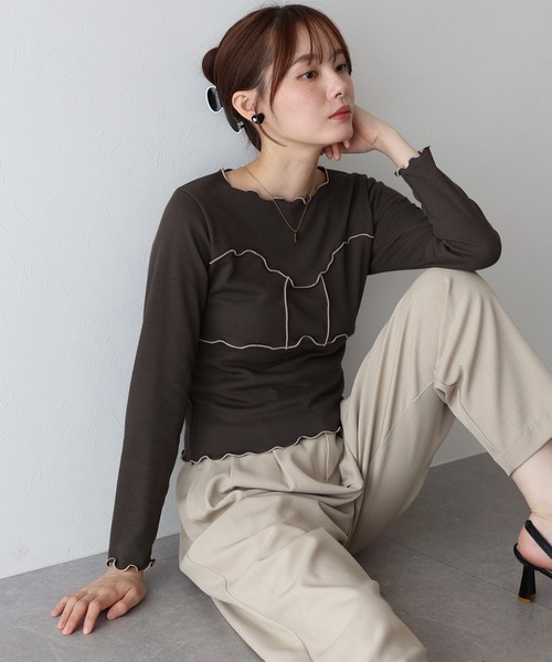 BLUEEAST(ブルーイースト)の「リボンメロー切替Tシャツ(Tシャツ/カットソー・レディース・ブラック/ブラウン/ホワイト・MEDIUM)」の4枚目の写真