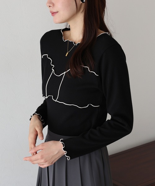 BLUEEAST(ブルーイースト)の「リボンメロー切替Tシャツ(Tシャツ/カットソー・レディース・ブラック/ブラウン/ホワイト・MEDIUM)」の10枚目の写真