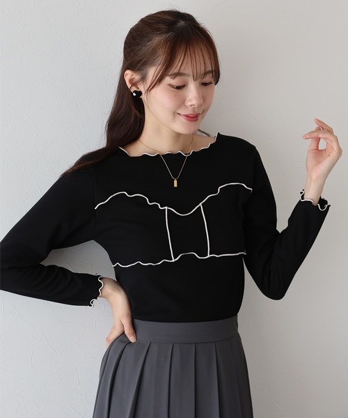 BLUEEAST(ブルーイースト)の「リボンメロー切替Tシャツ(Tシャツ/カットソー・レディース・ブラック/ブラウン/ホワイト・MEDIUM)」の8枚目の写真