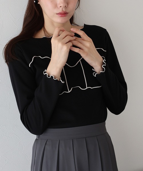 BLUEEAST(ブルーイースト)の「リボンメロー切替Tシャツ(Tシャツ/カットソー・レディース・ブラック/ブラウン/ホワイト・MEDIUM)」の9枚目の写真