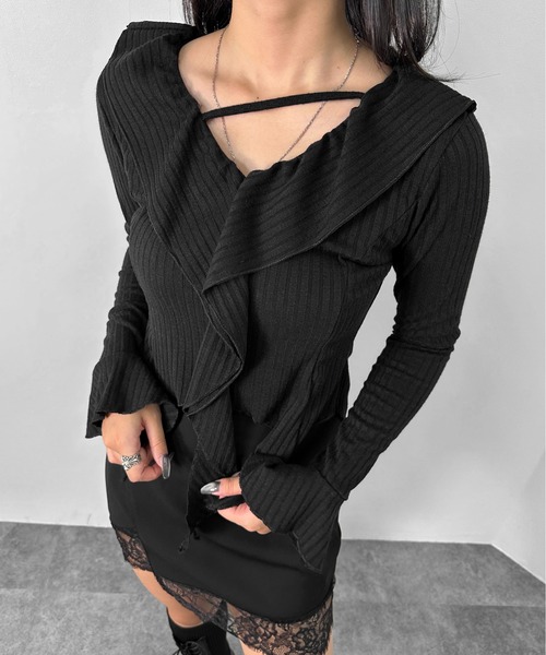 LVEU.】フリルデザインリブトップス / トップス カットソー リブ