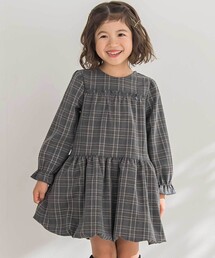 BeBe Petits Pois Vert | 【店舗限定】チェックバルーン長袖ワンピース(ワンピース)