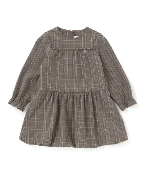 BeBe Petits Pois Vert（ベベプチポワヴェール）の「【店舗限定】チェックバルーン長袖ワンピース（ワンピース・キッズ・ブラック系その他/グレー系その他・100cm/120cm/130cm/150cm/140cm/110cm）」の2枚目の写真