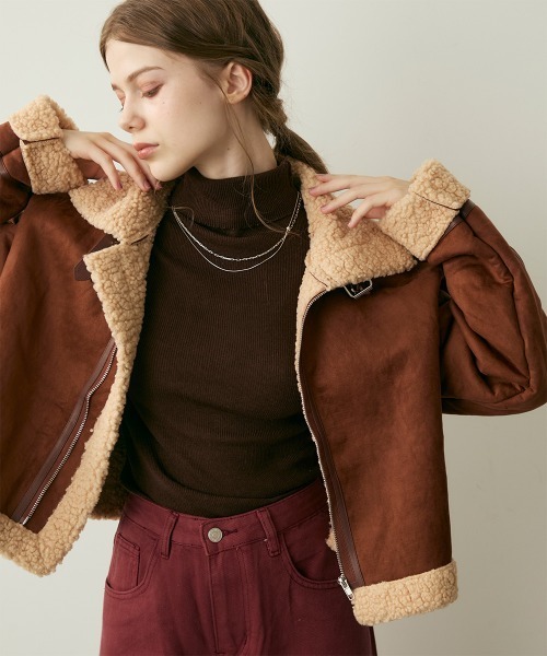 セール】クロップドムートンライクボアジャケット（ムートンコート