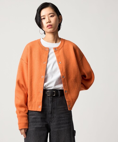 CITEN（シテン）の「＜CITEN＞スウェットライクニットカーディガン（カーディガン/ボレロ・レディース・ライトブルー/オレンジ/ダークグレー/レッド/ライトグレー・FREE）」の5枚目の写真