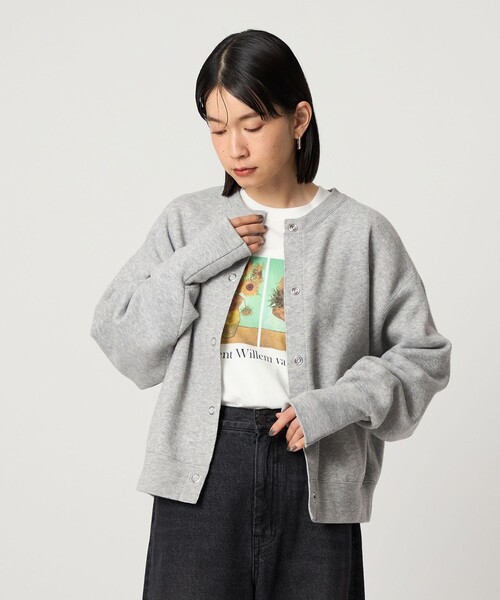 CITEN（シテン）の「＜CITEN＞スウェットライクニットカーディガン（カーディガン/ボレロ・レディース・ライトブルー/オレンジ/ダークグレー/レッド/ライトグレー・FREE）」の2枚目の写真