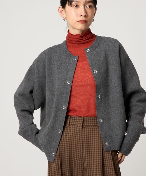 CITEN（シテン）の「＜CITEN＞スウェットライクニットカーディガン（カーディガン/ボレロ・レディース・ライトブルー/オレンジ/ダークグレー/レッド/ライトグレー・FREE）」の3枚目の写真