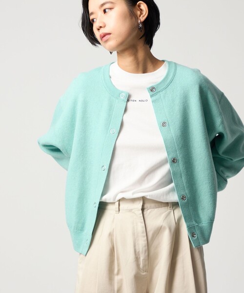 CITEN（シテン）の「＜CITEN＞スウェットライクニットカーディガン（カーディガン/ボレロ・レディース・ライトブルー/オレンジ/ダークグレー/レッド/ライトグレー・FREE）」の4枚目の写真