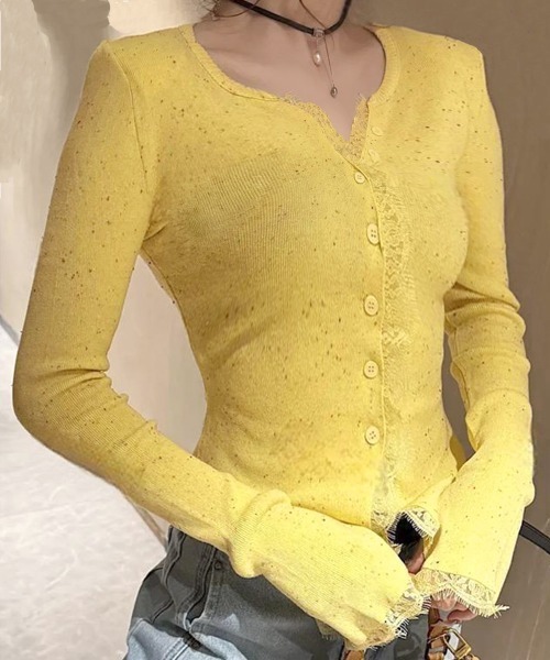 Miniministore(ミニミニストア)の「カラーネップヤーンニットカーディガン長袖(ニット/セーター・レディース・オフホワイト/イエロー/ライトブルー/ブラック/ピンク・FREE)」の4枚目の写真