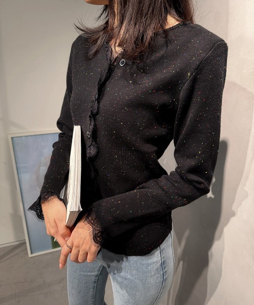 Miniministore(ミニミニストア)の「カラーネップヤーンニットカーディガン長袖(ニット/セーター・レディース・オフホワイト/イエロー/ライトブルー/ブラック/ピンク・FREE)」の2枚目の写真