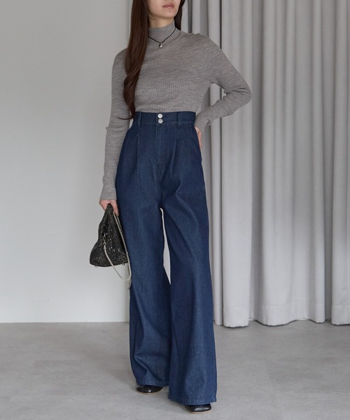 PREFERIR(プレフェリール)の「ハイウエスト デニム タックワイドパンツ (S,M,L,XL)(デニムパンツ・レディース・ネイビー/ダークネイビー・MEDIUM/LARGE/X-LARGE/SMALL)」の8枚目の写真