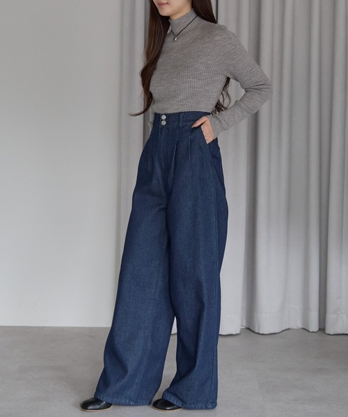 PREFERIR(プレフェリール)の「ハイウエスト デニム タックワイドパンツ (S,M,L,XL)(デニムパンツ・レディース・ネイビー/ダークネイビー・MEDIUM/LARGE/X-LARGE/SMALL)」の7枚目の写真