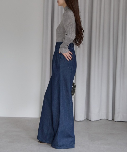 PREFERIR(プレフェリール)の「ハイウエスト デニム タックワイドパンツ (S,M,L,XL)(デニムパンツ・レディース・ネイビー/ダークネイビー・MEDIUM/LARGE/X-LARGE/SMALL)」の5枚目の写真
