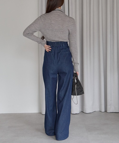 セール】ハイウエスト デニム タックワイドパンツ (S,M,L,XL)(デニム セール】ハイウエスト デニム タックワイドパンツ (S,M,L,XL)(デニム